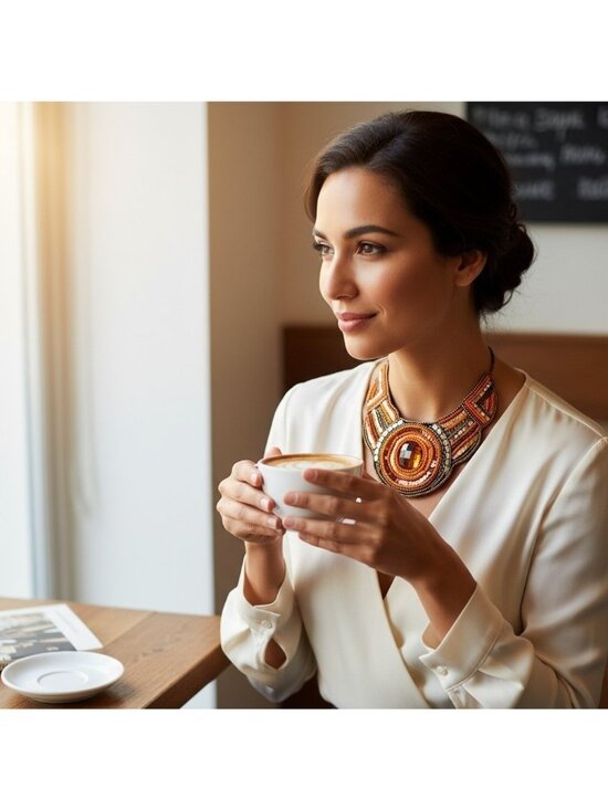 Unbranded Jewelry - Ethnic Beaded Bib Collar Necklace Seedbeads Chains Sequins Handmade 80s